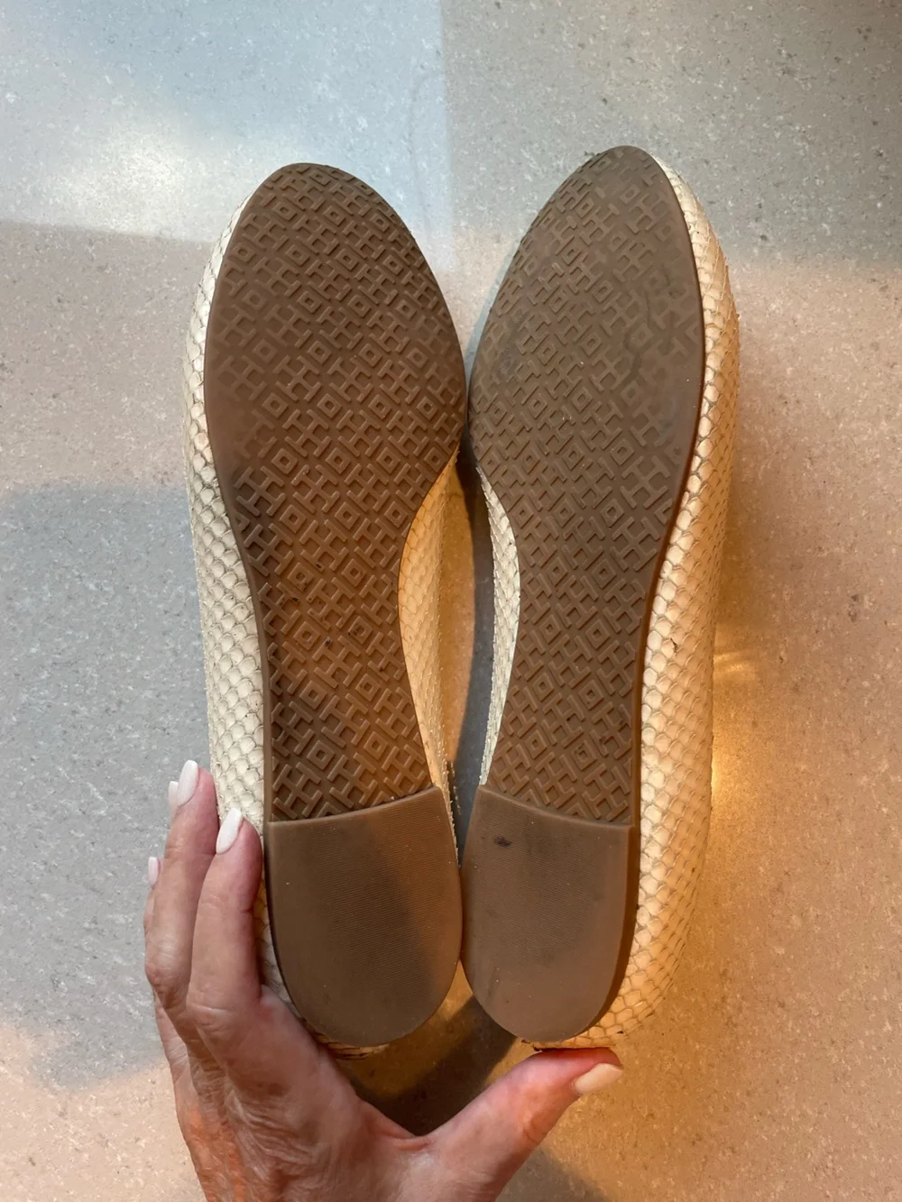 Tory Burch Ivory Snakeskin Texture Flats